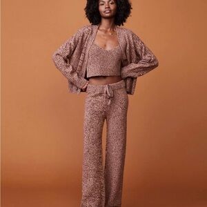 Monrow Cashmere Knit Wide Leg Pants, Cardigan, and Cami Set